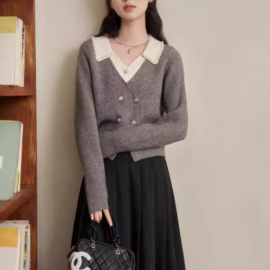 Grey Knit Cardigan Long Sleeve Women