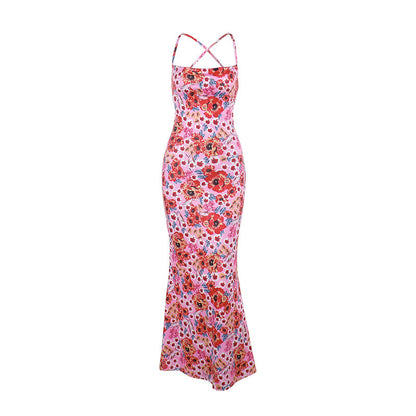 Elegant slim fit camisole printed bright beauty dress