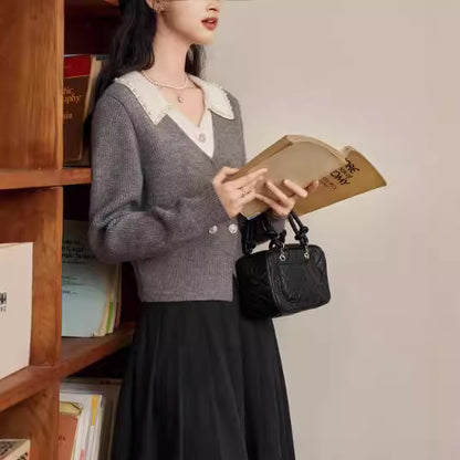 Grey Knit Cardigan Long Sleeve Women