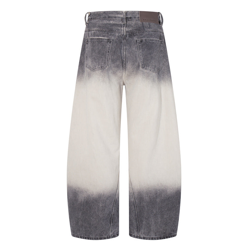 Streetwear Hip-Hop Style Gradient Color Wide-Leg Denim Pants Straight Leg Design Retro Knife-Edge Floor-Length Trousers
