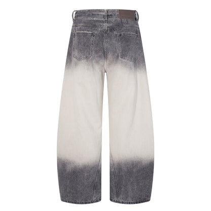 Streetwear Hip-Hop Style Gradient Color Wide-Leg Denim Pants Straight Leg Design Retro Knife-Edge Floor-Length Trousers