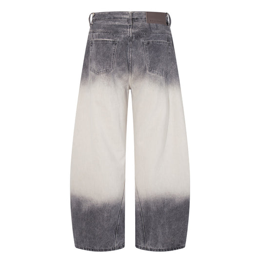 Streetwear Hip-Hop Style Gradient Color Wide-Leg Denim Pants Straight Leg Design Retro Knife-Edge Floor-Length Trousers
