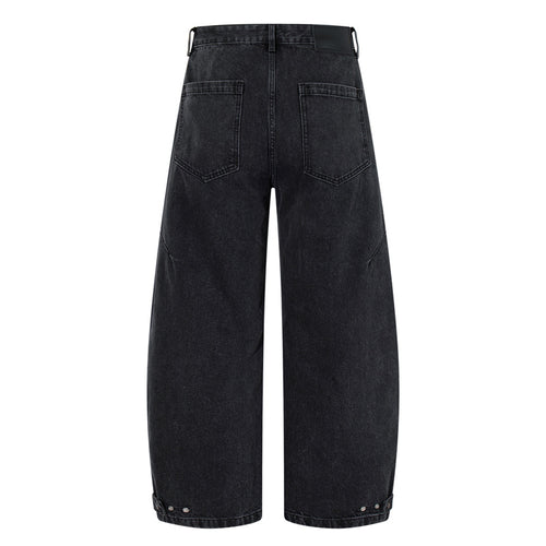 Retro Washed Deconstructed Knife-Edge Denim Pants Unisex Trendy Loose Hip-Hop Wide Leg Pants Black Scythe Style Pants