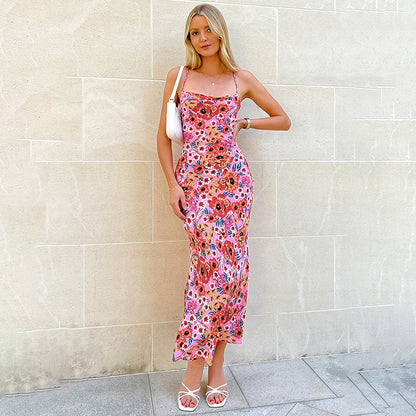 Elegant slim fit camisole printed bright beauty dress