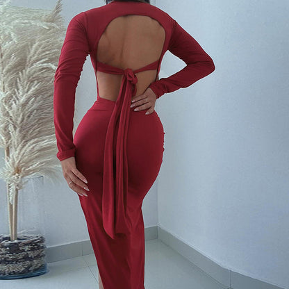 Sexy backless strapless slit dress for women