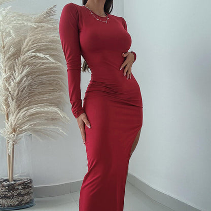 Sexy backless strapless slit dress for women