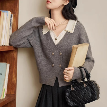 Grey Knit Cardigan Long Sleeve Women