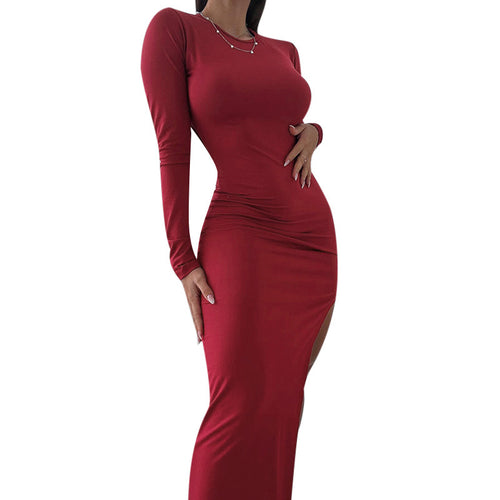 Sexy backless strapless slit dress for women