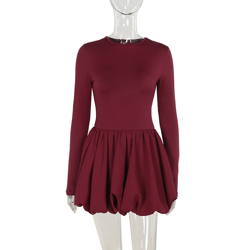 Elegant slim fit flower bud backless long sleeved dress for women