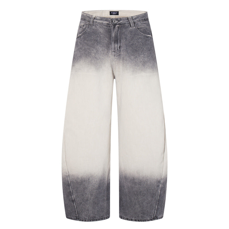 Streetwear Hip-Hop Style Gradient Color Wide-Leg Denim Pants Straight Leg Design Retro Knife-Edge Floor-Length Trousers