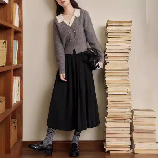 Grey Knit Cardigan Long Sleeve Women