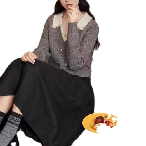 Grey Knit Cardigan Long Sleeve Women
